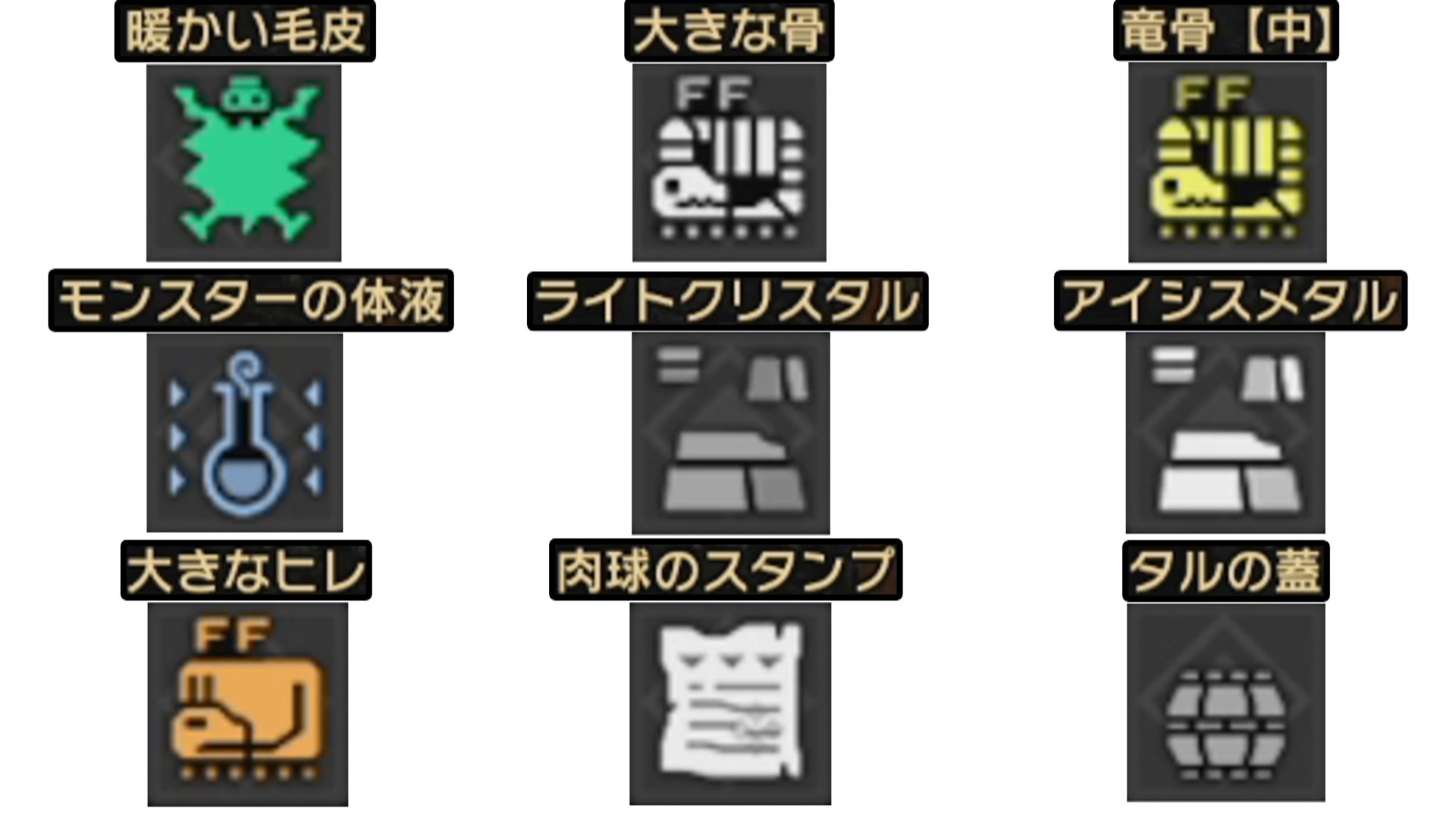 モンハンライズ 序盤 ９種の素材の集め方 暖かい毛皮 大きな骨 大きなヒレ モンスターの体液 ライトクリスタル 竜骨中 肉球スタンプ タルの蓋 アイシスメタル モンスターハンターライズ ゲーム アプリ ブログ小説